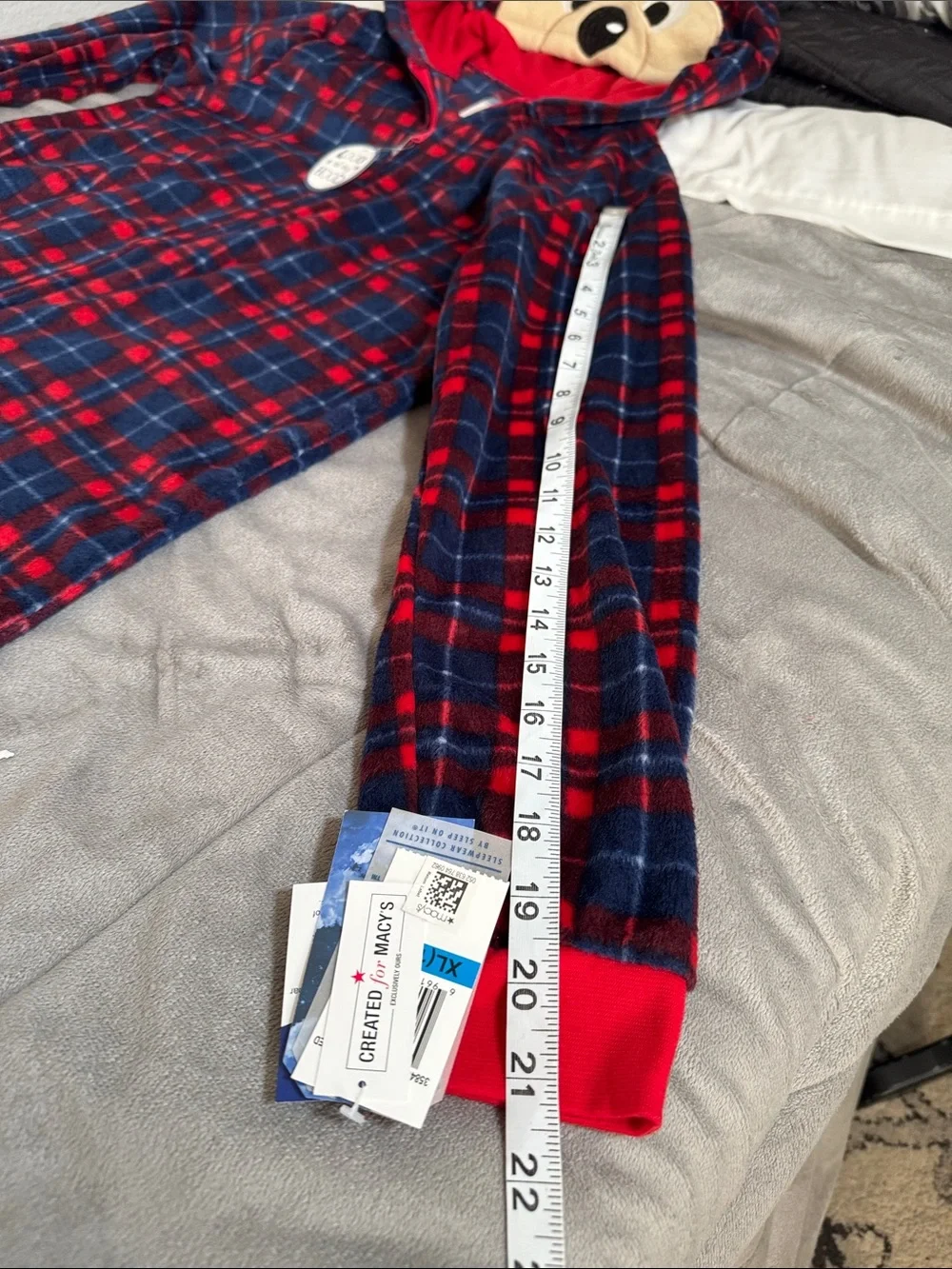 Kids Plush Red & Navy Plaid deer hooded-Footie Christmas Halloween PJ xl